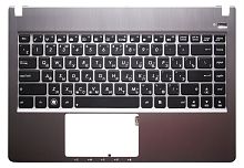 Клавиатура для ноутбука Asus U47 черная, с подсветкой, верхняя панель в сборе (серебряная)