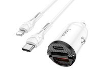 Автомобильная зарядка HOCO NZ2 Link, кабель Lightning, QC3.0, один порт USB, один порт Type-C,белый