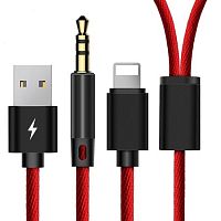 Кабель Baseus Cable L34 для Apple to 3.5mm & USB Charging Audio Cable Red 1.2M