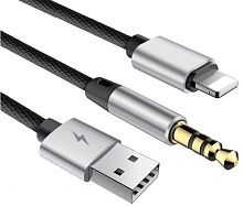 Кабель Baseus Cable L34 для Apple to 3.5mm & USB Charging Audio Cable Black 1.2M